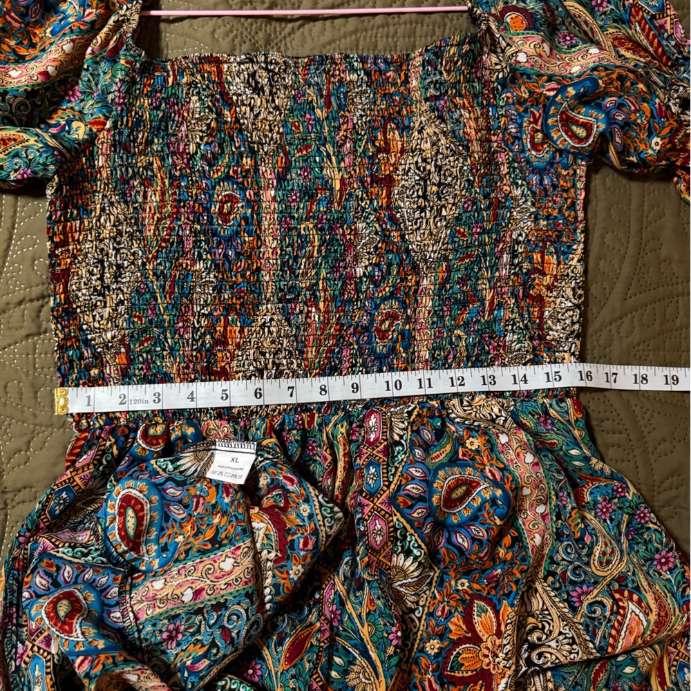 Boho Smocked Paisley Maxi Dress XL - Picture 7 of 8